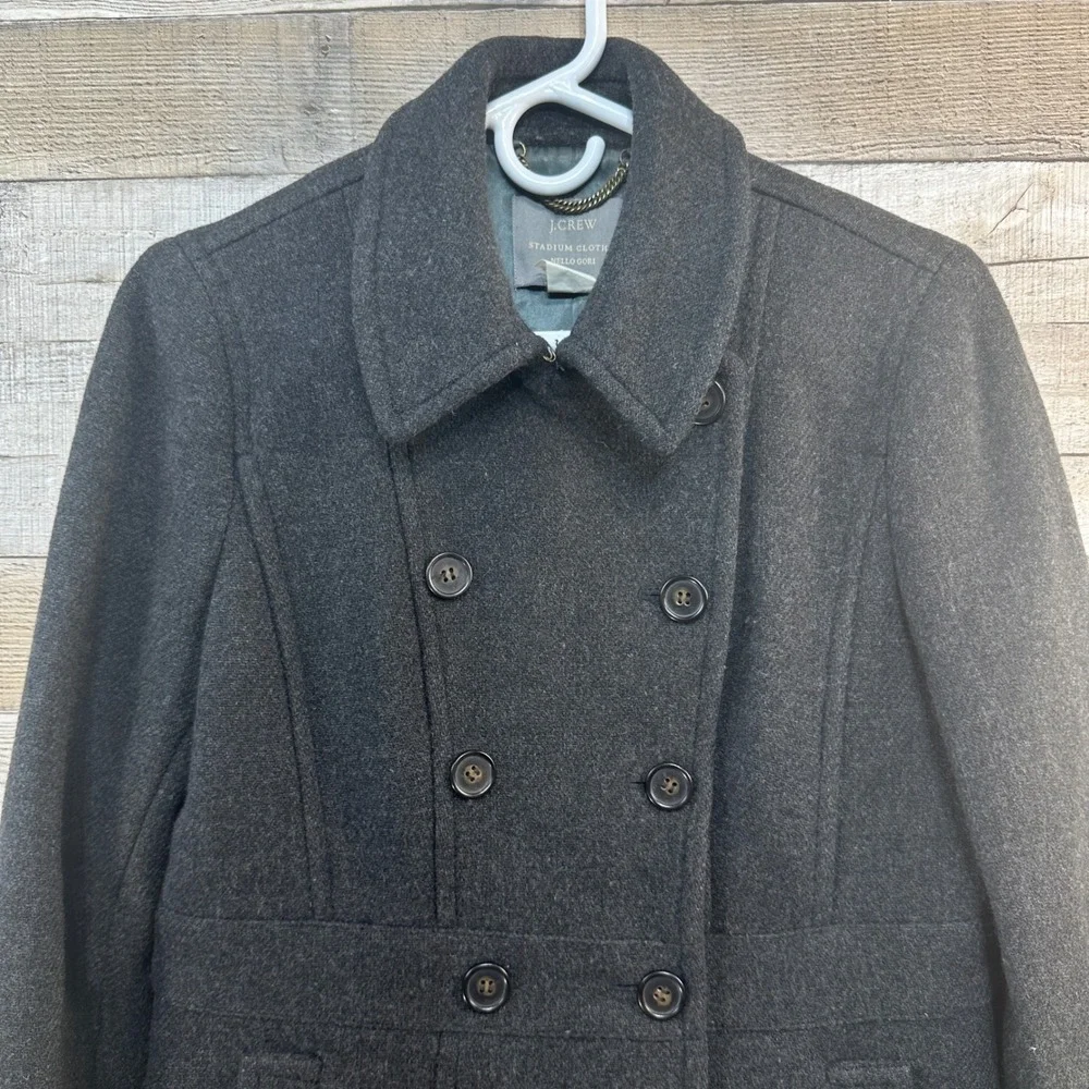 J.Crew Stadium Cloth Nello Gori Wool‎ Blend Pea Coat Dark Grey 79% Wool Womens 6 - Picture 2 of 5